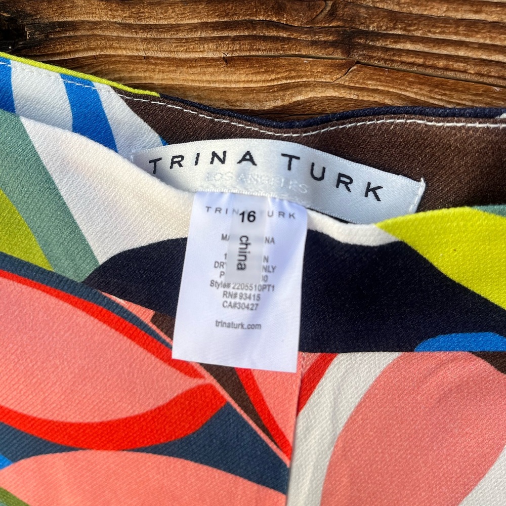 TRINA TURK | Colorful Leaf Print Wide Leg Pants 16 - Picture 5 of 7